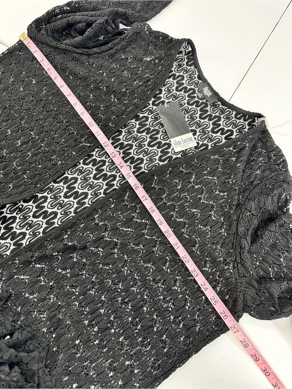 Slim Factor Open Loose Knit Lace Duster Cover Up Longline Cardigan Black 1X - Picture 3 of 8